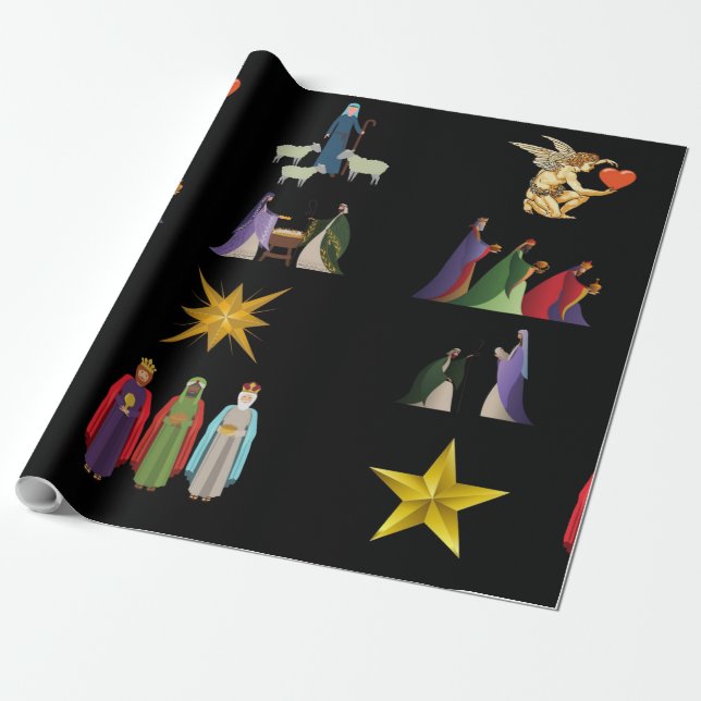 Christmas Nativity Scene Gift Wrapping Paper (Unrolled)