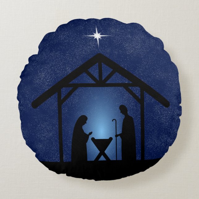 Christmas Nativity Scene Religious Round Cushion (Front)