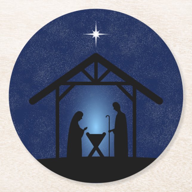 Christmas Nativity Scene Religious Round Paper Coaster (Front)