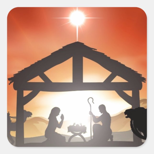 Christmas Nativity Scene Square Sticker (Front)