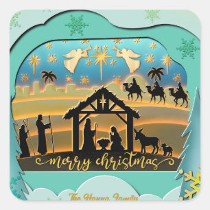 Christmas Nativity Scene stock illustration Square Sticker