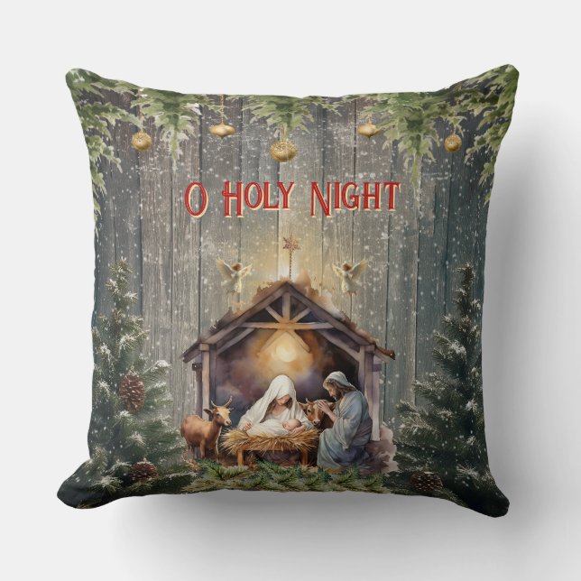 Christmas Nativity Scene Throw Pillow (Front)