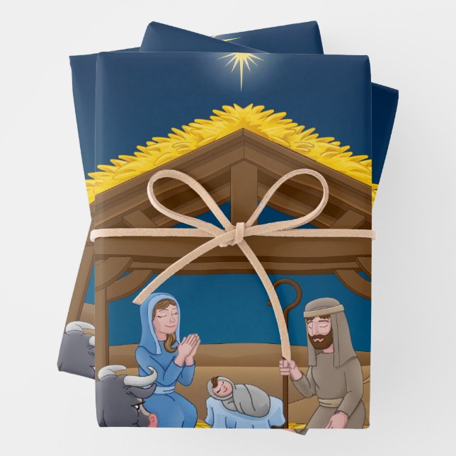 Christmas Nativity Scene with Baby Jesus   Wrapping Paper Sheet (In situ)