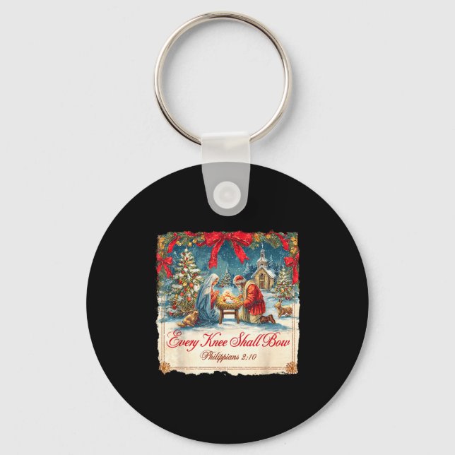 Christmas Nativity Scene Xmas Every Knee Shall Bow Key Ring (Front)