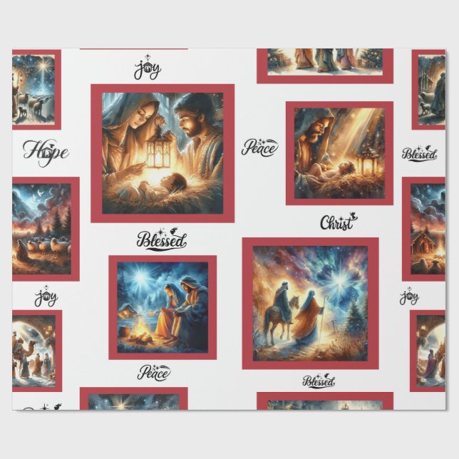 Christmas Nativity Scenes and Blessings Wrapping Paper (Flat)