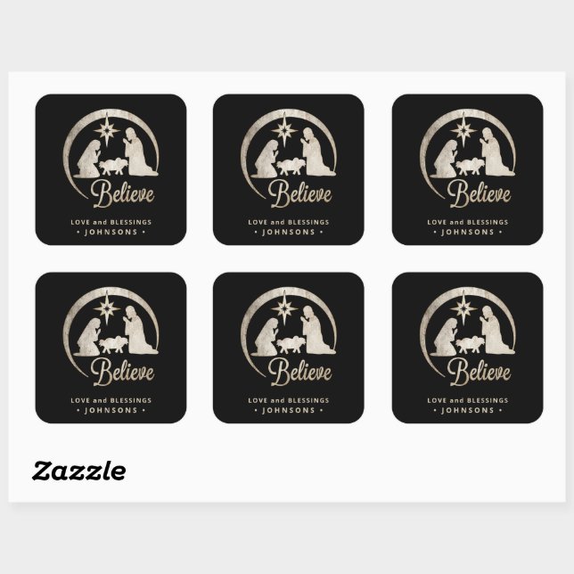 Christmas Nativity Silhouette Square Sticker (Sheet)