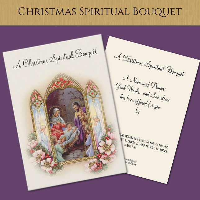 Christmas Nativity Spiritual Bouquet  Holy Card (Traditional Catholic Christmas Spiritual Bouquet Prayer Cards Easy to Personalize! )