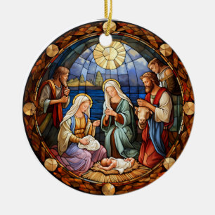 Christmas Nativity Stained Glass Ceramic Tree Decoration