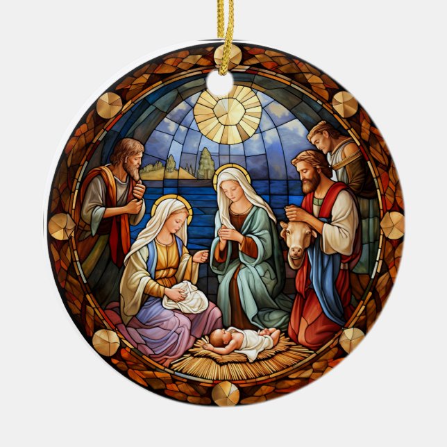 Christmas Nativity Stained Glass Ceramic Tree Decoration (Front)