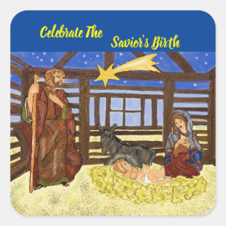 Christmas nativity sticker.celebrate square sticker
