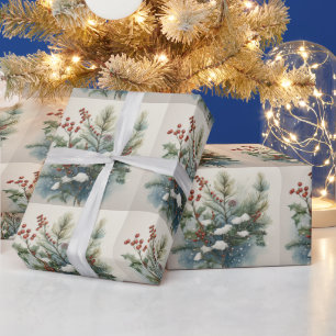Christmas Nature Bouquet with Holly Berry  Wrapping Paper