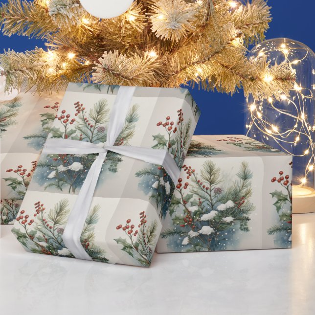 Christmas Nature Bouquet with Holly Berry  Wrapping Paper (Holidays)