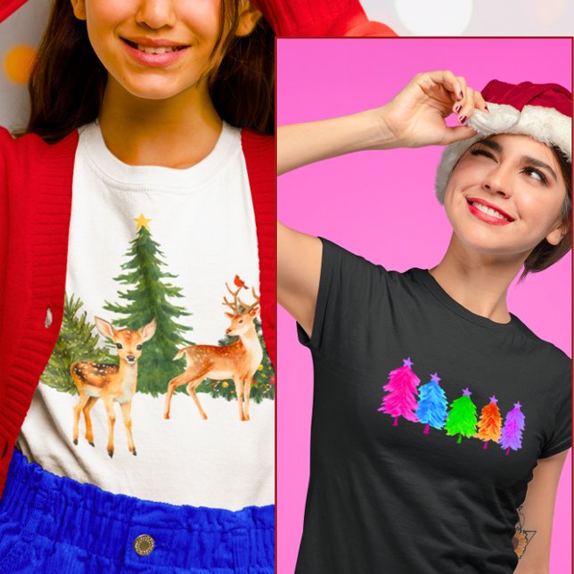 Christmas Nature Reindeer Cardinals Xmas Trees T-Shirt (Creator Uploaded)