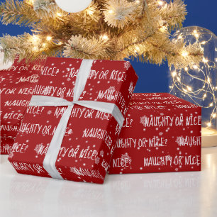 Christmas NAUGHTY OR NICE Text and Snowflakes Wrapping Paper