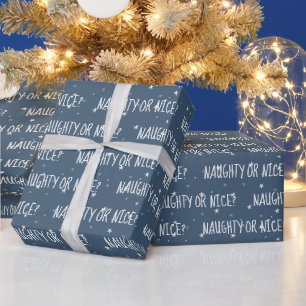 Christmas NAUGHTY OR NICE Text On Stars Wrapping Paper