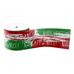Christmas NAUGHTY or NICE Text With Snowflakes Grosgrain Ribbon