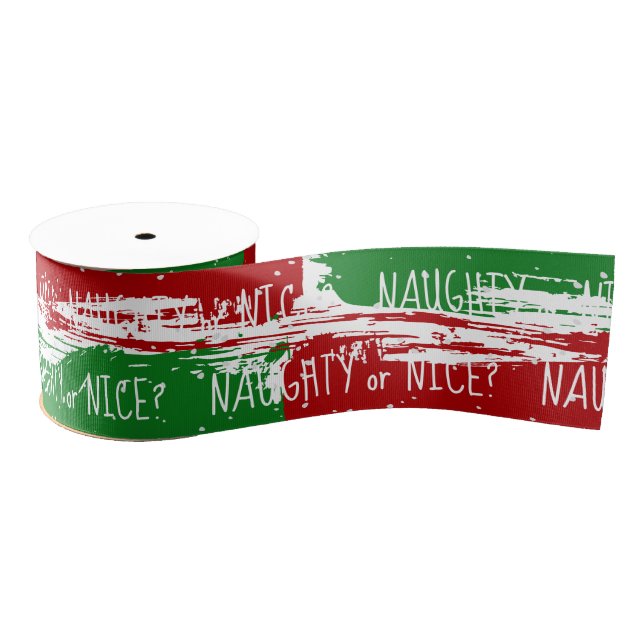 Christmas NAUGHTY or NICE Text With Snowflakes Grosgrain Ribbon (Spool)