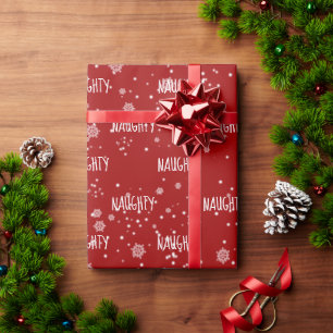 Christmas NAUGHTY Text In Snowflakes Wrapping Pap Paper