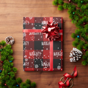 Christmas NAUGHTY Text In Snowflakes Wrapping Paper