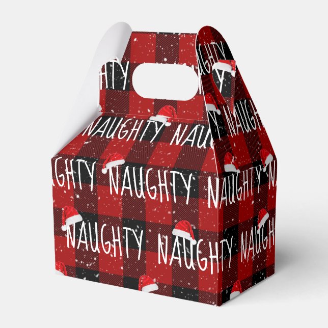 Christmas NAUGHTY Text with Santa Hats  Favour Box (Front Side)