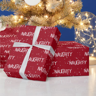 Christmas NAUGHTY Text With Snowflakes Wrapping Paper