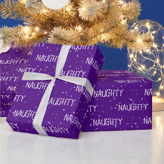 Christmas NAUGHTY Text With Snowflakes Wrapping Paper (Holidays)