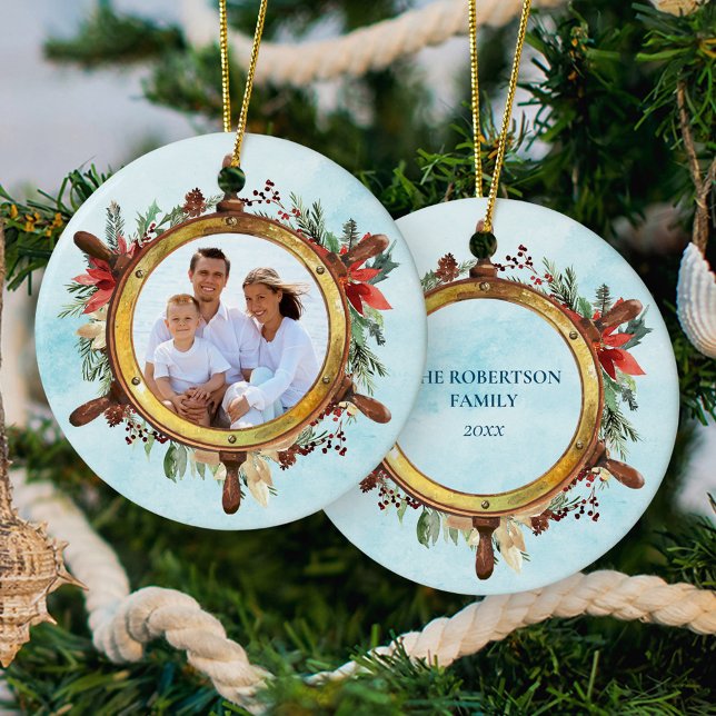 Christmas Nautical Beach Ships Wheel Photo Ceramic Tree Decoration (Creator Uploaded)