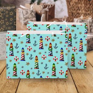 Christmas Nautical Lighthouses Large Gift Bag