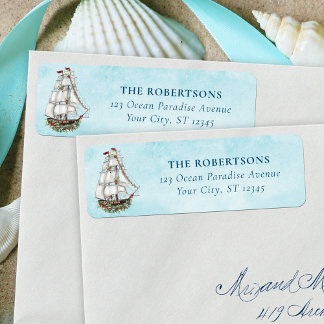 Christmas Nautical Sailing Ship Return Address