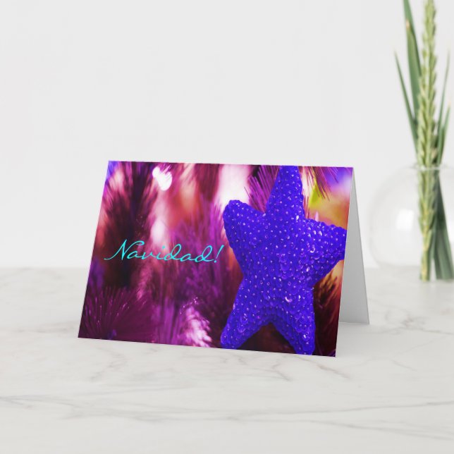 Christmas Navidad Blue Star Holiday Card (Front)