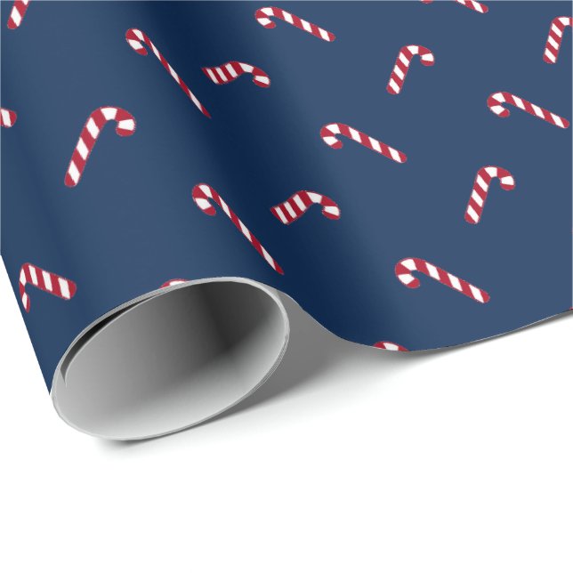 Christmas navy blue red cute candy cane pattern wrapping paper (Roll Corner)
