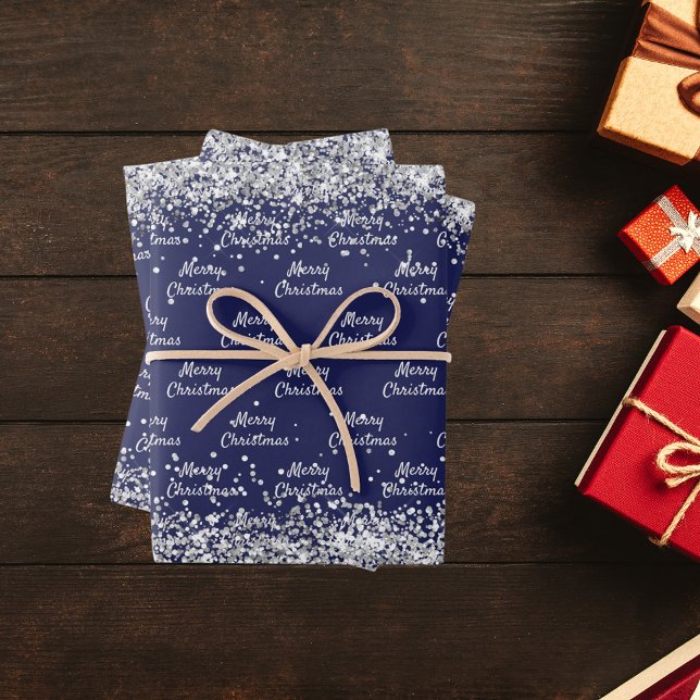 Christmas navy blue silver elegant wrapping paper sheet (Creator Uploaded)
