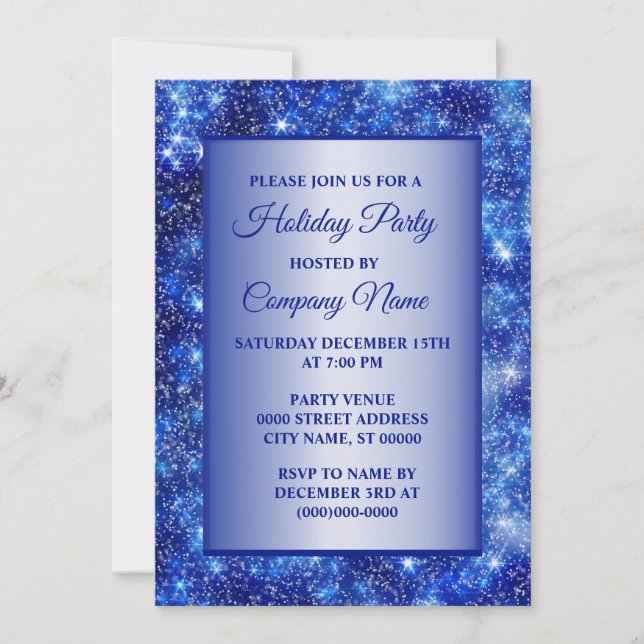 Christmas Navy Blue Sparkle Party Holidays Invitation (Front)