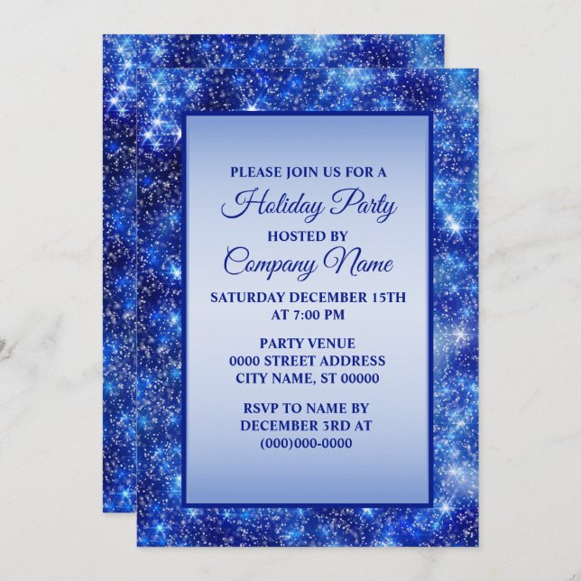 Christmas Navy Blue Sparkle Party Holidays Invitation (Front/Back)