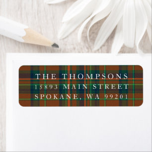 Christmas Navy Orange Plaid Flannel Return Address