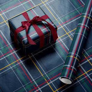 Christmas navy plaid classic holiday simple wrapping paper