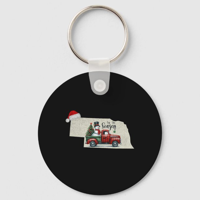 Christmas Nebraska Xmas State Map Nebraska Christm Key Ring (Front)