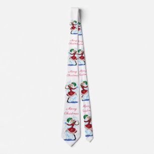 Christmas Neck Tie Snowman and Girl Dance Fun