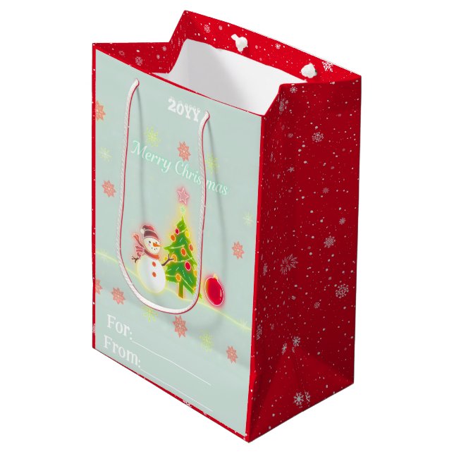 Christmas Neon Trendy Holiday Collection Medium Gift Bag (Front Angled)