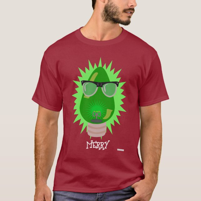 Christmas Nerd Cartoon Personalise Holiday Bulb  T-Shirt (Front)