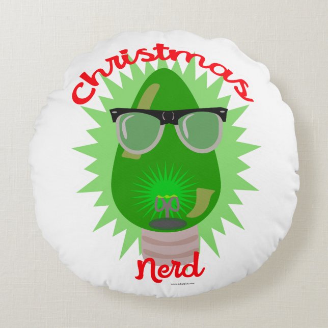 Christmas Nerd Holiday Lightbulb Epic Festive Fun Round Cushion (Front)