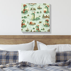 Christmas Nessie Loch Ness Monster Cosy Cryptids Canvas Print