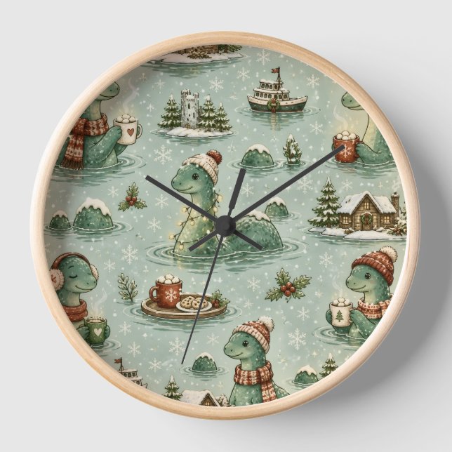 Christmas Nessie Loch Ness Monster Cosy Cryptids  Clock (Front)
