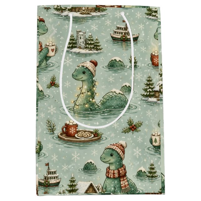 Christmas Nessie Loch Ness Monster Cosy Cryptids  Medium Gift Bag (Front)