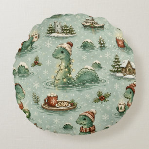 Christmas Nessie Loch Ness Monster Cosy Cryptids Round Cushion