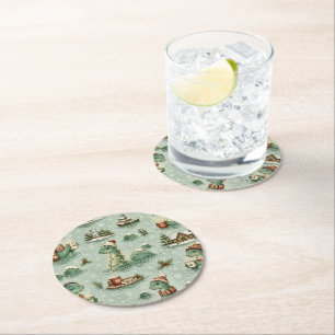 Christmas Nessie Loch Ness Monster Cosy Cryptids Round Paper Coaster
