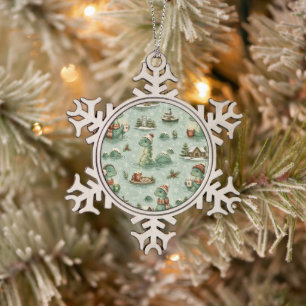 Christmas Nessie Loch Ness Monster Cosy Cryptids Snowflake Pewter Christmas Ornament