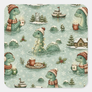 Christmas Nessie Loch Ness Monster Cosy Cryptids Square Sticker