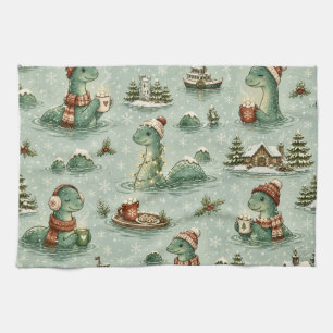 Christmas Nessie Loch Ness Monster Cosy Cryptids Tea Towel