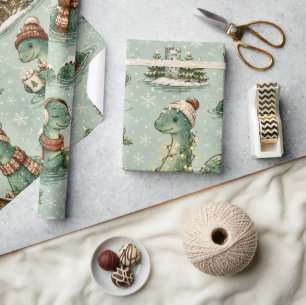 Christmas Nessie Loch Ness Monster Cosy Cryptids Wrapping Paper